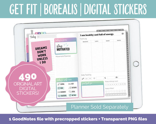 Get Fit Borealis Digital Stickers | GoodNotes & iPad | Fitness, Health, Self-Care, Workout