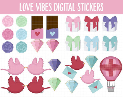 Love Vibes Digital Planner Stickers | GoodNotes, iPad and Android | Borealis Theme | Anniversary, Valentine, Wedding, Romance
