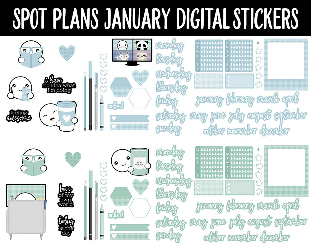 Spot Plans January Digital Stickers | GoodNotes, iPad and Android | Aurora | Sassy, Goals, Adulting, Planning, Funny, New Year