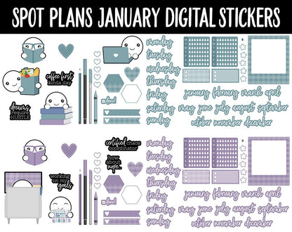 Spot Plans January Digital Stickers | GoodNotes, iPad and Android | Aurora | Sassy, Goals, Adulting, Planning, Funny, New Year