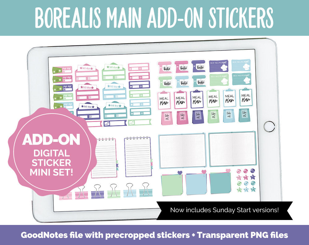 Borealis Add-On Digital Stickers | GoodNotes & iPad | Trackers, Budget, Meal Planning, Health, Habits