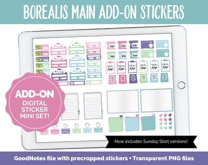 Borealis Add-On Digital Stickers | GoodNotes & iPad | Trackers, Budget, Meal Planning, Health, Habits