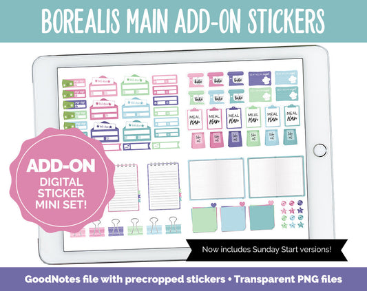 Borealis Add-On Digital Stickers | GoodNotes & iPad | Trackers, Budget, Meal Planning, Health, Habits