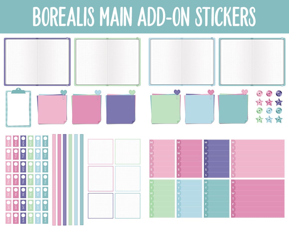 Borealis Add-On Digital Stickers | GoodNotes & iPad | Trackers, Budget, Meal Planning, Health, Habits