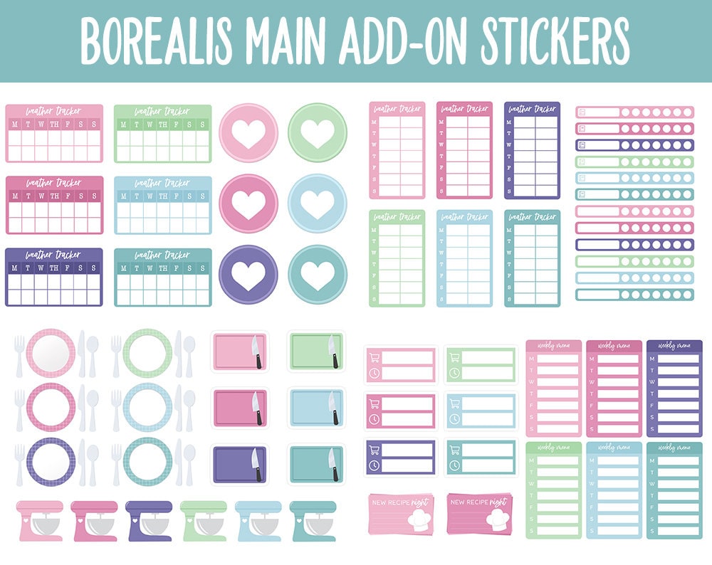 Borealis Add-On Digital Stickers | GoodNotes & iPad | Trackers, Budget, Meal Planning, Health, Habits