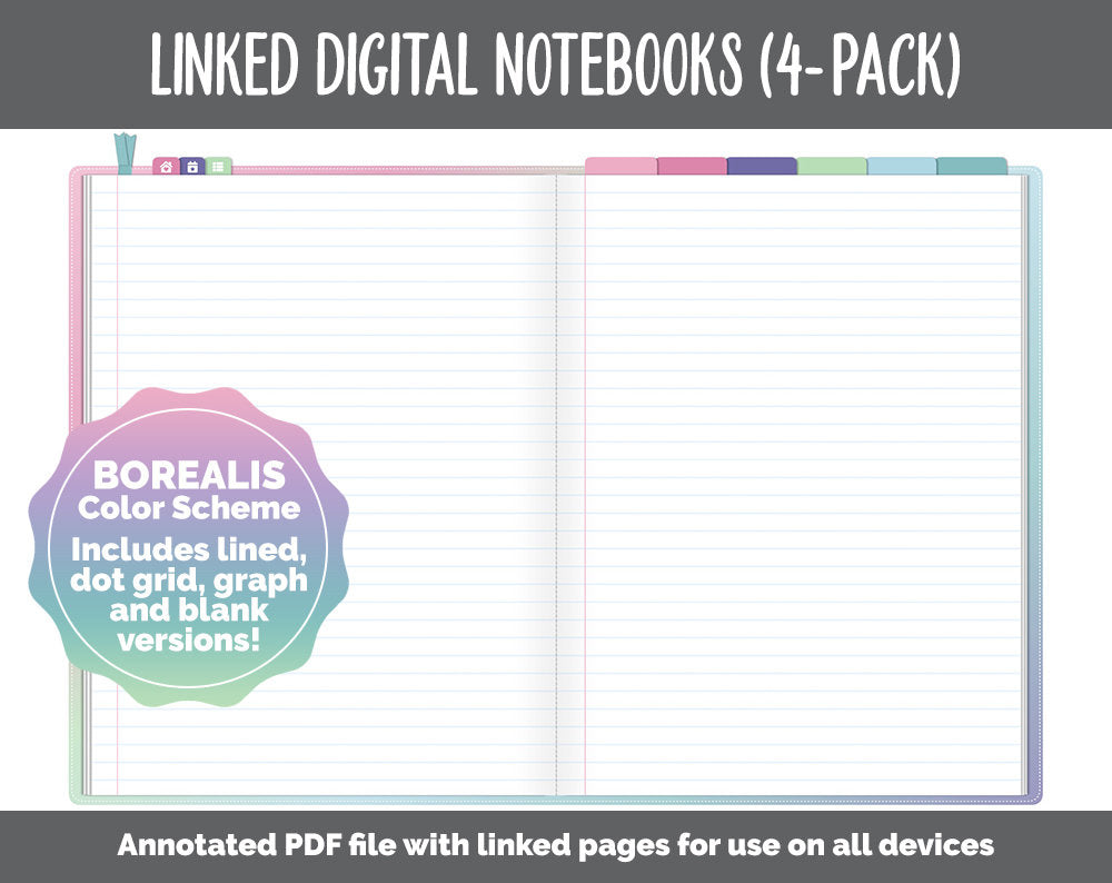 Linked Digital Notebooks 4- Pack | Borealis Theme | GoodNotes, iPad & Android