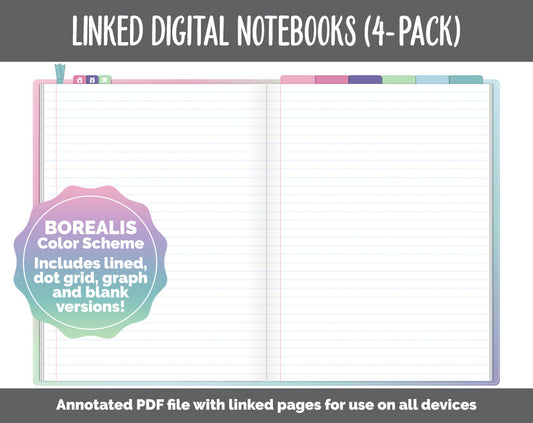 Linked Digital Notebooks 4- Pack | Borealis Theme | GoodNotes, iPad & Android