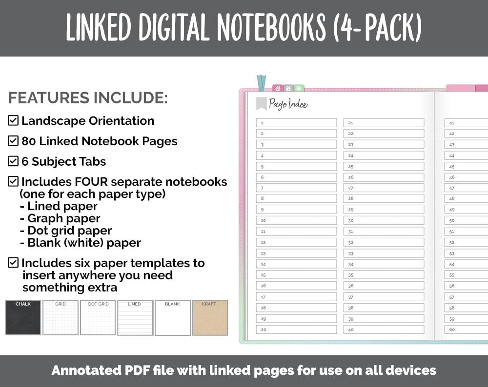 Linked Digital Notebooks 4- Pack | Borealis Theme | GoodNotes, iPad & Android