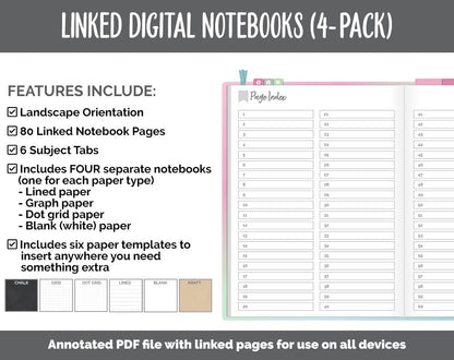 Linked Digital Notebooks 4- Pack | Borealis Theme | GoodNotes, iPad & Android