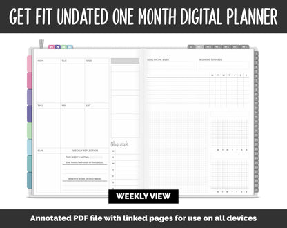 Undated Get Fit One Month Digital Planner | Borealis Theme | GoodNotes, iPad & Android | Fitness, Self-Care, Health, Workout