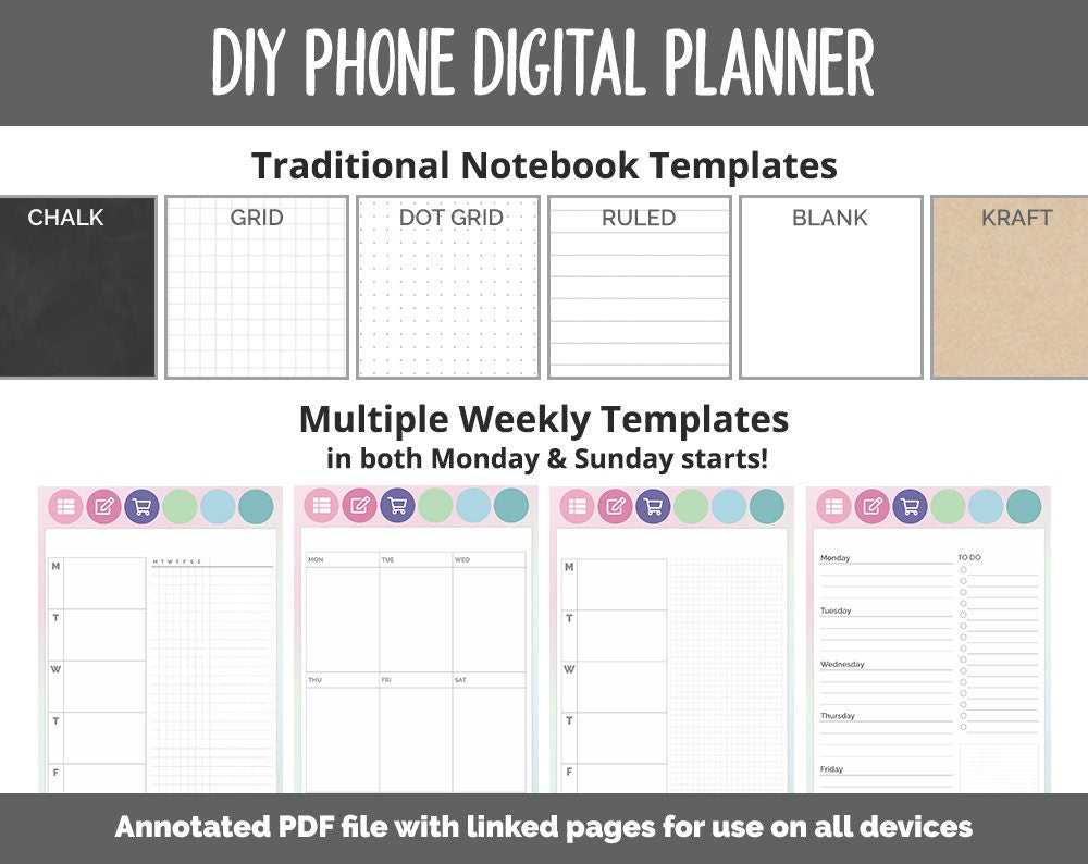 DIY Phone Digital Planner | Borealis Theme | Goodnotes, iPad & Android | Hobonichi, Planner, Notebook