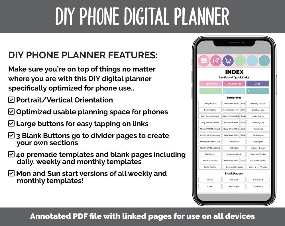 DIY Phone Digital Planner | Borealis Theme | Goodnotes, iPad & Android | Hobonichi, Planner, Notebook