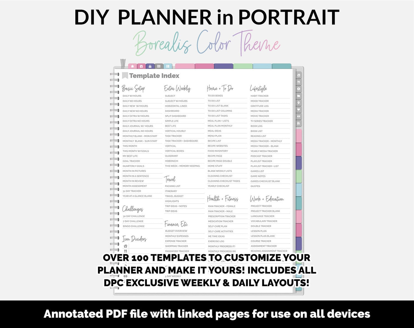 DIY Portrait Digital Planner | Borealis Theme | Goodnotes, iPad & Android