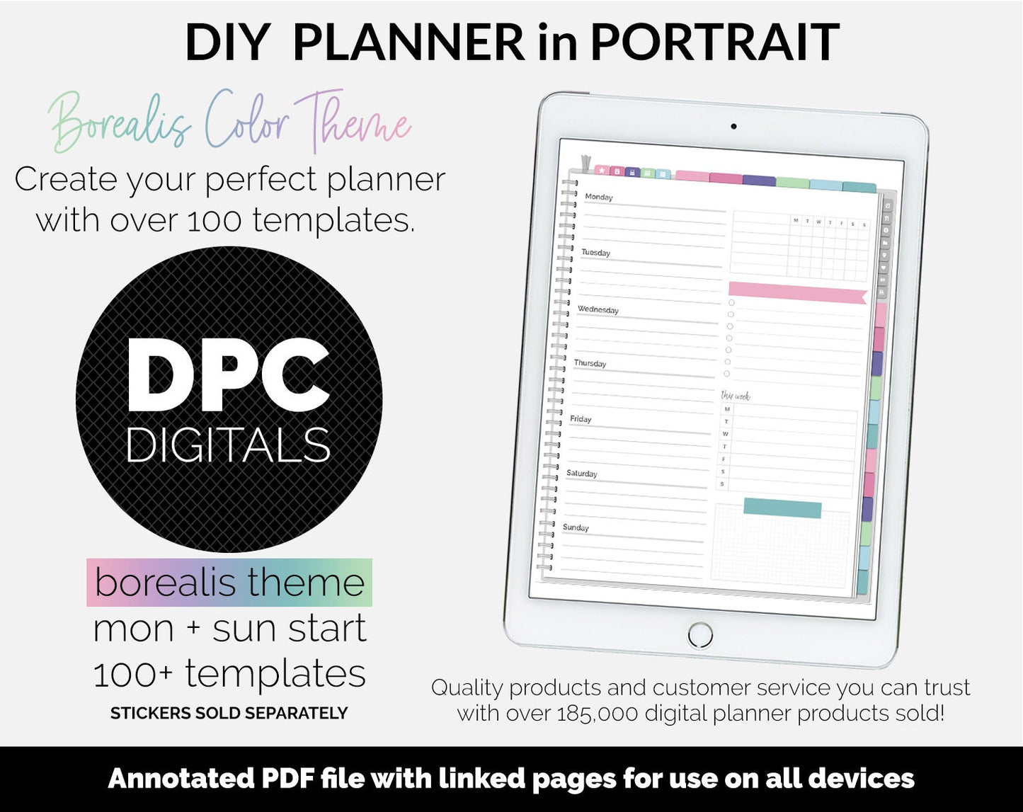 DIY Portrait Digital Planner | Borealis Theme | Goodnotes, iPad & Android