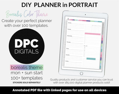 DIY Portrait Digital Planner | Borealis Theme | Goodnotes, iPad & Android