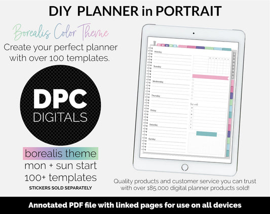 DIY Portrait Digital Planner | Borealis Theme | Goodnotes, iPad & Android