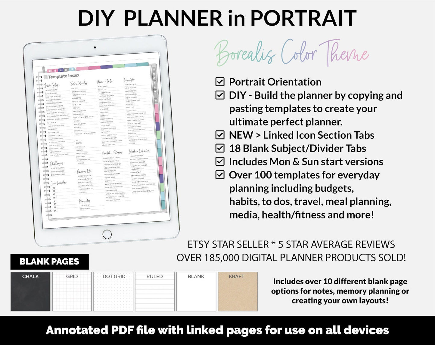 DIY Portrait Digital Planner | Borealis Theme | Goodnotes, iPad & Android