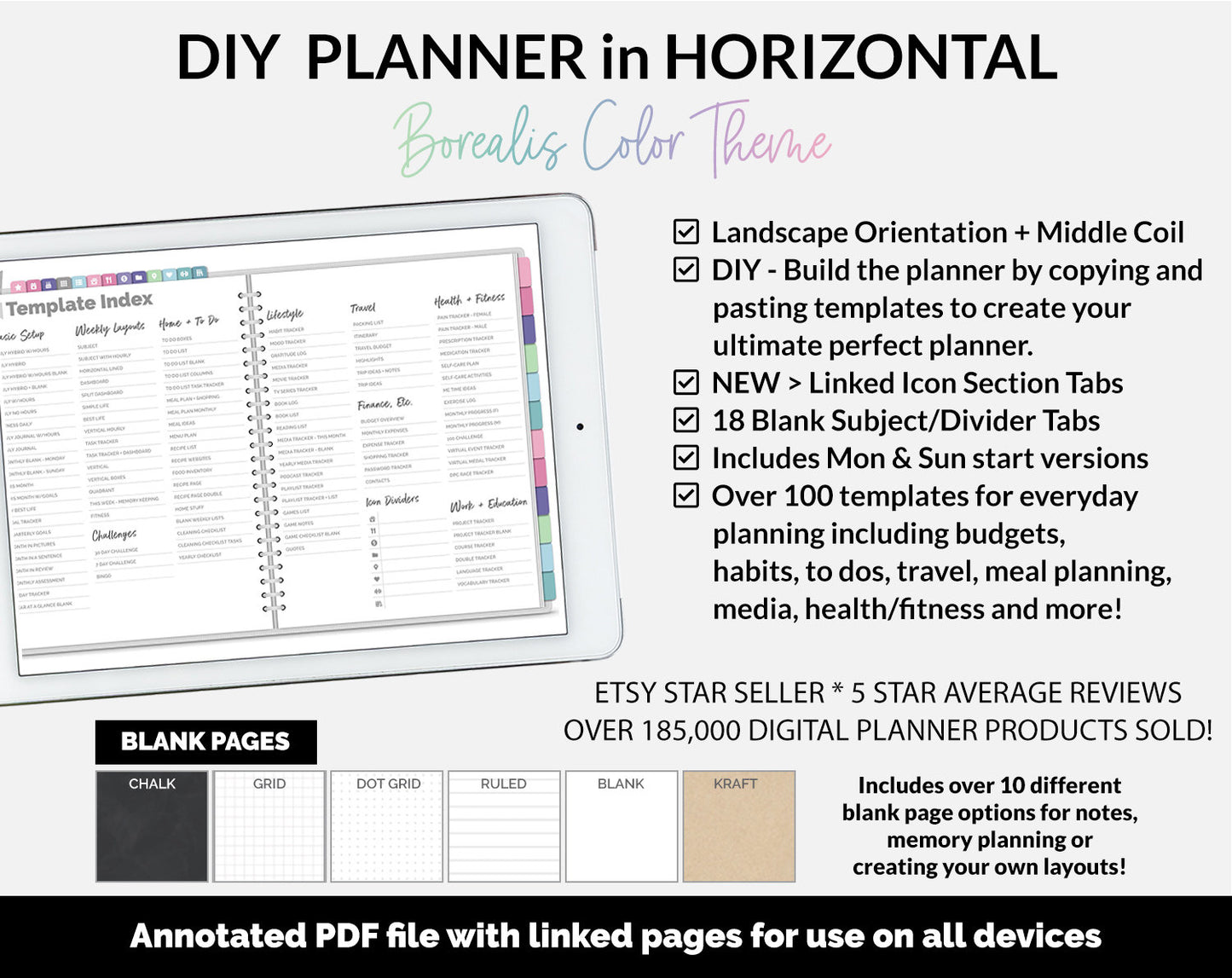 DIY Horizontal Digital Planner | Borealis Theme | Goodnotes, iPad & Android