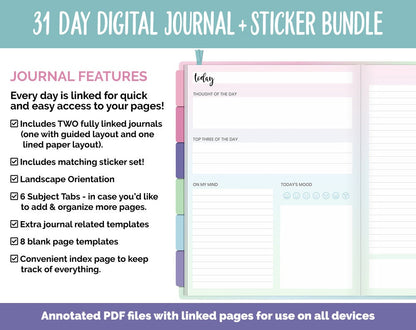 31 Day Digital Journal + Sticker Bundle | Borealis Theme