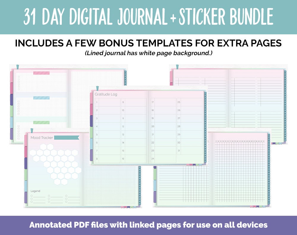 31 Day Digital Journal + Sticker Bundle | Borealis Theme