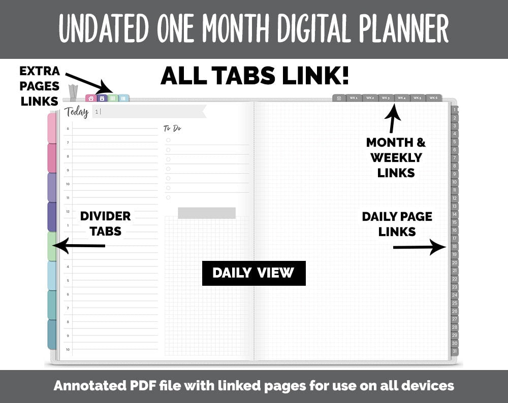 Undated One Month Digital Planner | Borealis Theme - Simple Life Weekly | GoodNotes, iPad & Android