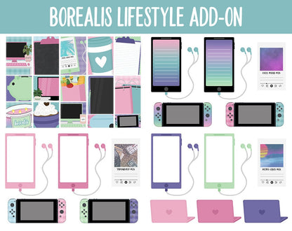 Borealis Lifestyle Add-On Digital Stickers | GoodNotes & iPad | TV, Playlist, Travel, Reading, Work, Groceries