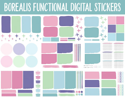 Borealis Functional Digital Sticker Set | GoodNotes, iPad & Android | Papers, Sticky Notes, Chores, Work, Adulting, Tasks, Dates