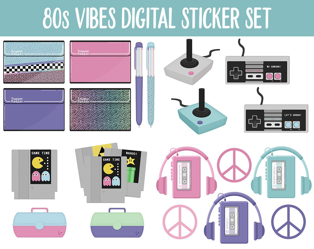 80s Vibes Digital Planner Stickers | Borealis Theme