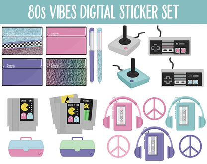 80s Vibes Digital Planner Stickers | Borealis Theme
