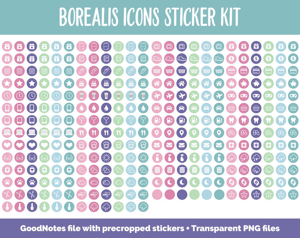 Borealis Icons Digital Planner Stickers | GoodNotes, iPad and Android | Icons, Life, Weather, Everyday