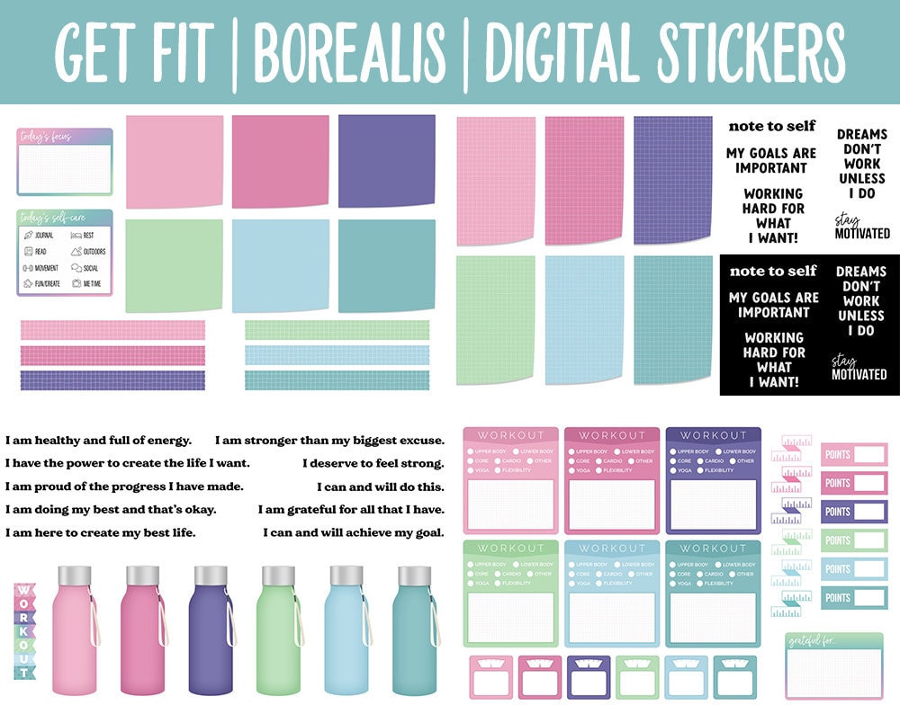 Get Fit Borealis Digital Stickers | GoodNotes & iPad | Fitness, Health, Self-Care, Workout