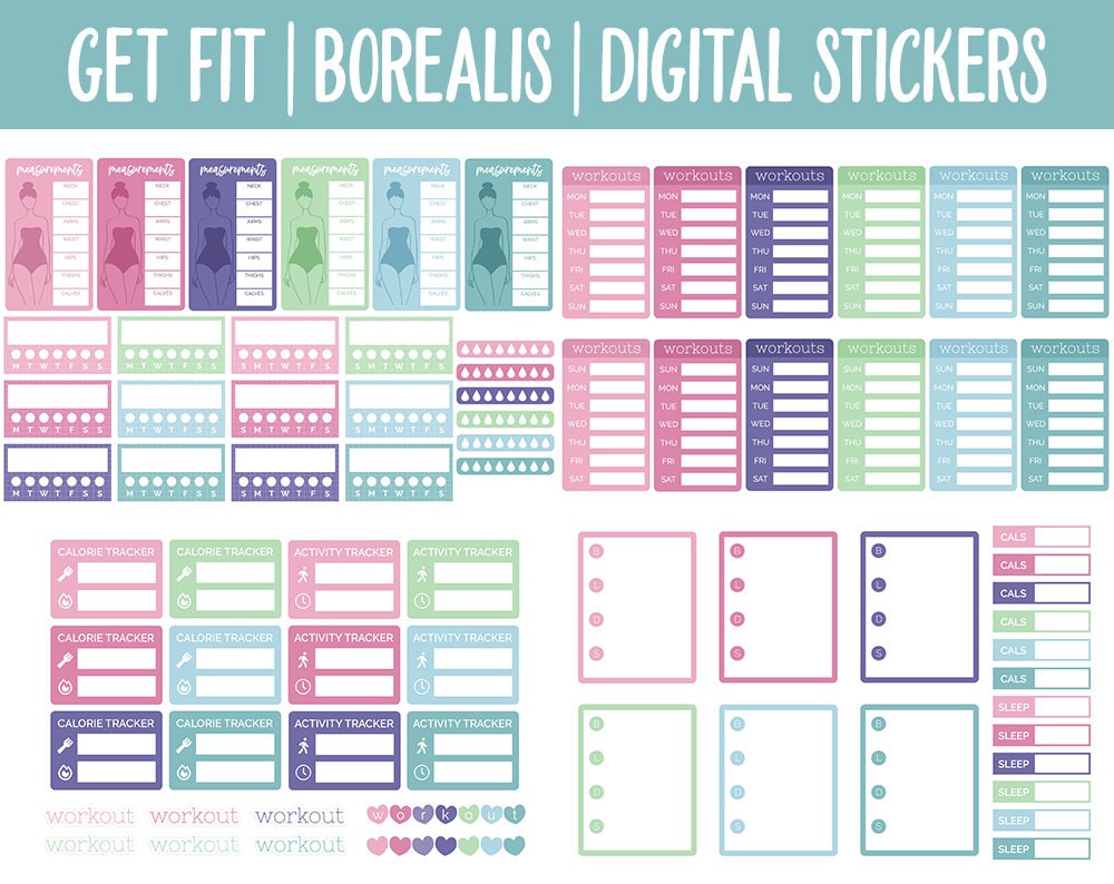 Get Fit Borealis Digital Stickers | GoodNotes & iPad | Fitness, Health, Self-Care, Workout