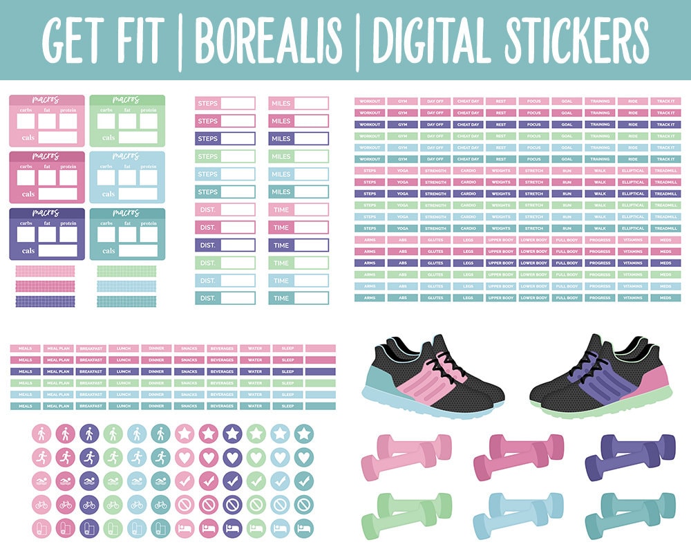 Get Fit Borealis Digital Stickers | GoodNotes & iPad | Fitness, Health, Self-Care, Workout