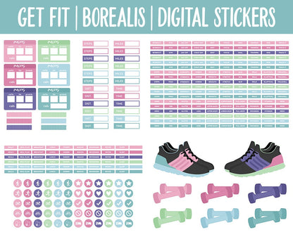 Get Fit Borealis Digital Stickers | GoodNotes & iPad | Fitness, Health, Self-Care, Workout