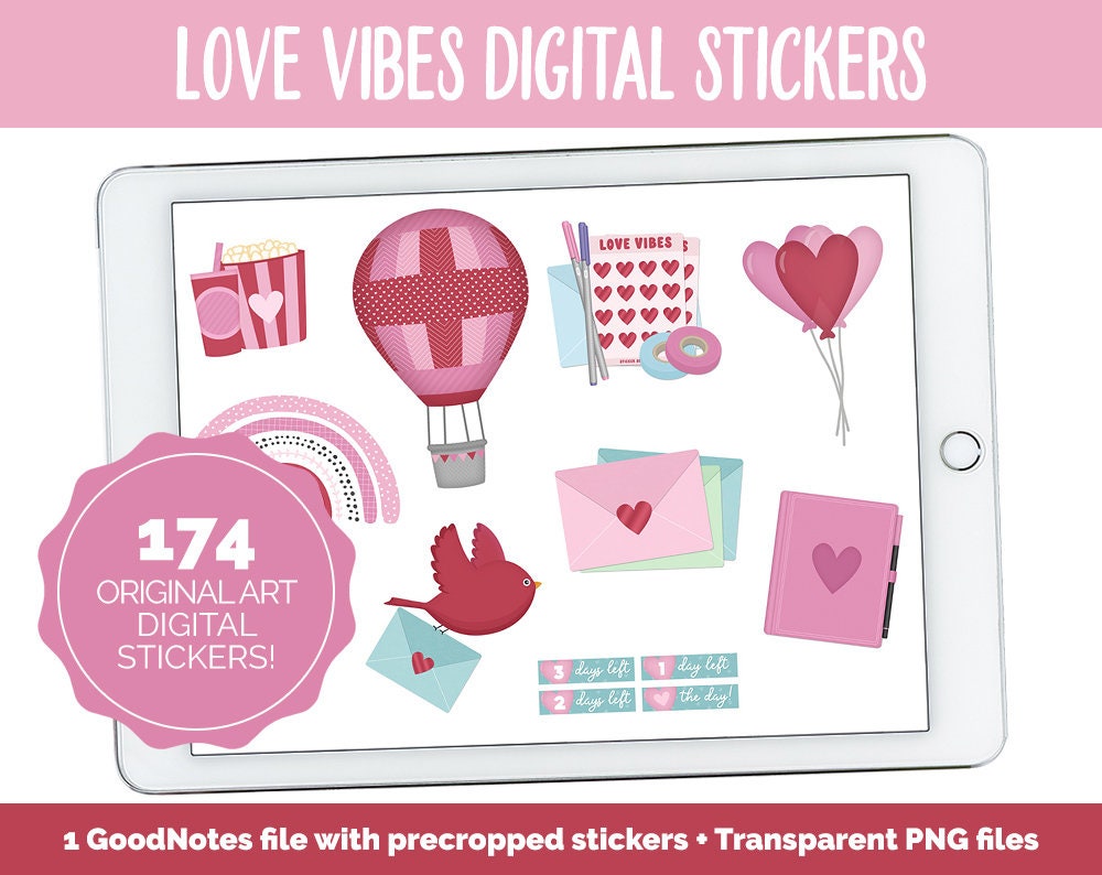 Love Vibes Digital Planner Stickers | GoodNotes, iPad and Android | Borealis Theme | Anniversary, Valentine, Wedding, Romance