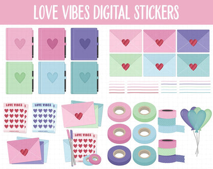 Love Vibes Digital Planner Stickers | GoodNotes, iPad and Android | Borealis Theme | Anniversary, Valentine, Wedding, Romance