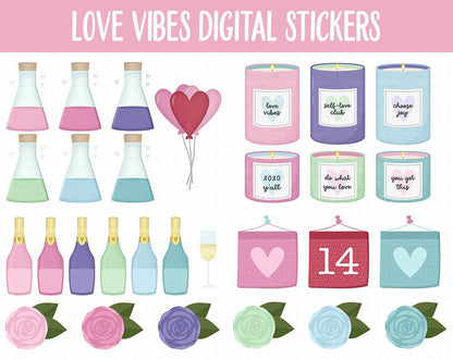 Love Vibes Digital Planner Stickers | GoodNotes, iPad and Android | Borealis Theme | Anniversary, Valentine, Wedding, Romance