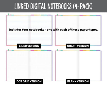 Linked Digital Notebooks 4- Pack | Rainbow Theme | GoodNotes, iPad & Android