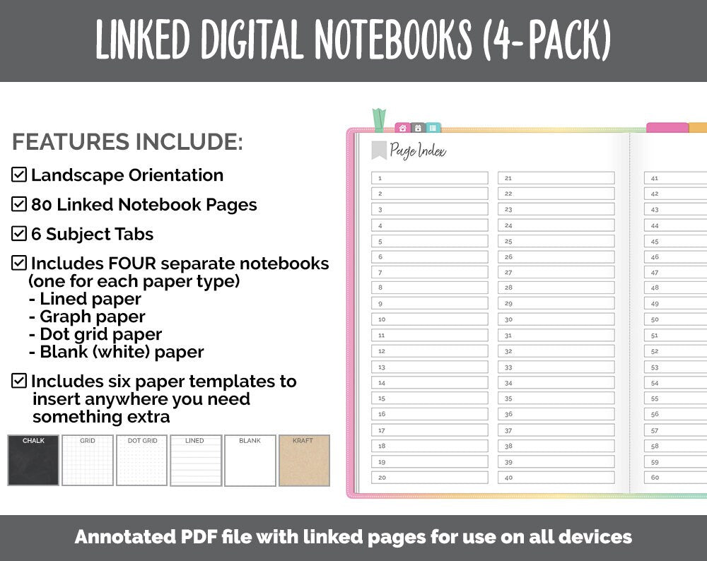 Linked Digital Notebooks 4- Pack | Rainbow Theme | GoodNotes, iPad & Android