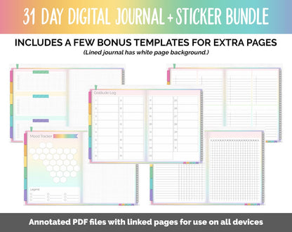 31 Day Digital Journal + Sticker Bundle | Rainbow Theme