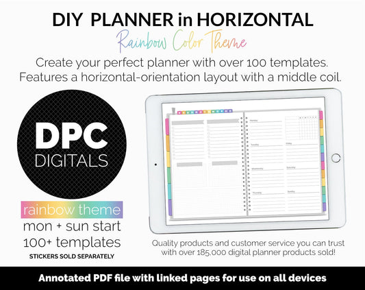 DIY Horizontal Digital Planner | Rainbow Theme | Goodnotes, iPad & Android