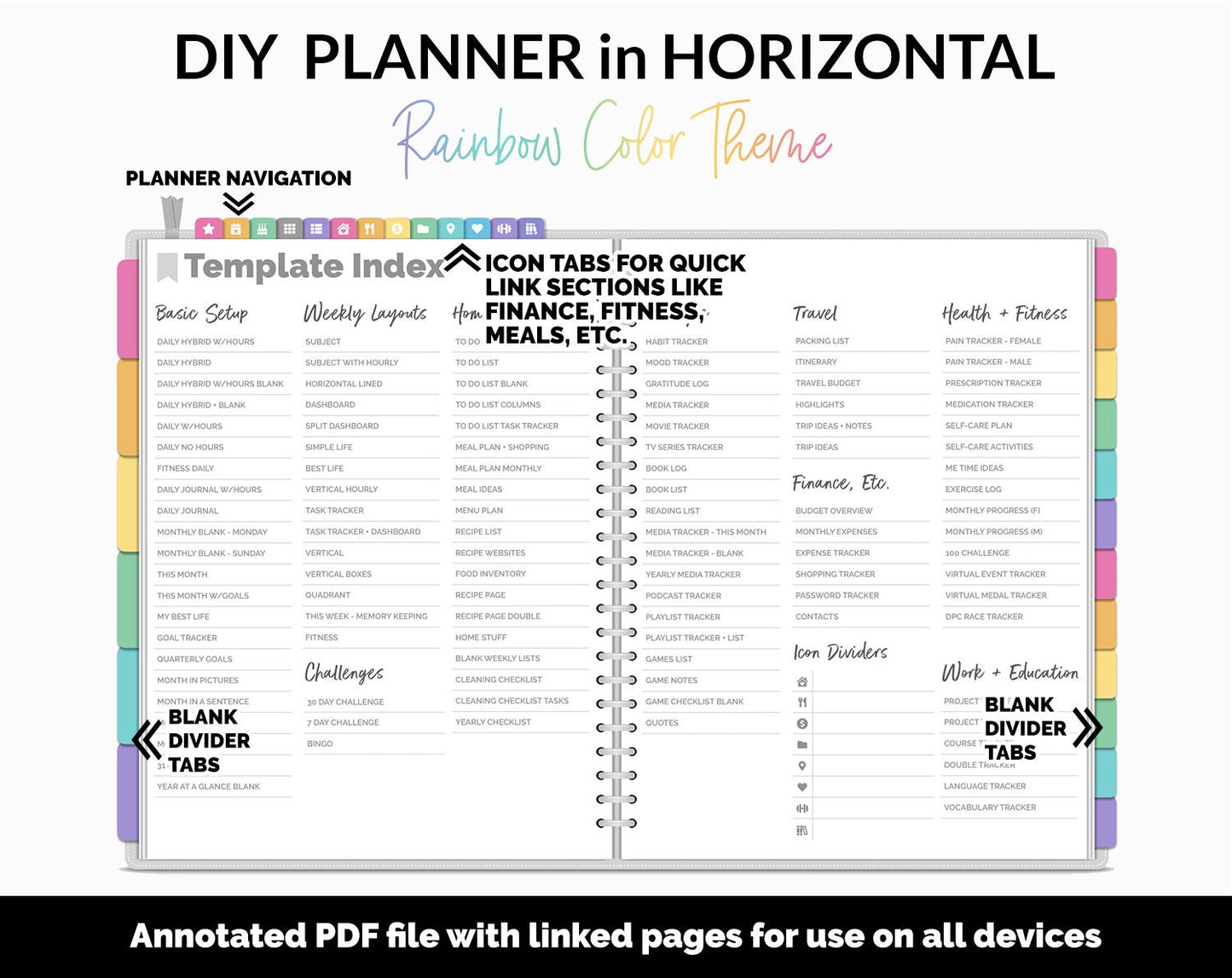 DIY Horizontal Digital Planner | Rainbow Theme | Goodnotes, iPad & Android