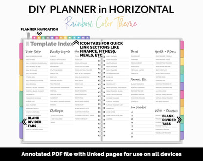 DIY Horizontal Digital Planner | Rainbow Theme | Goodnotes, iPad & Android
