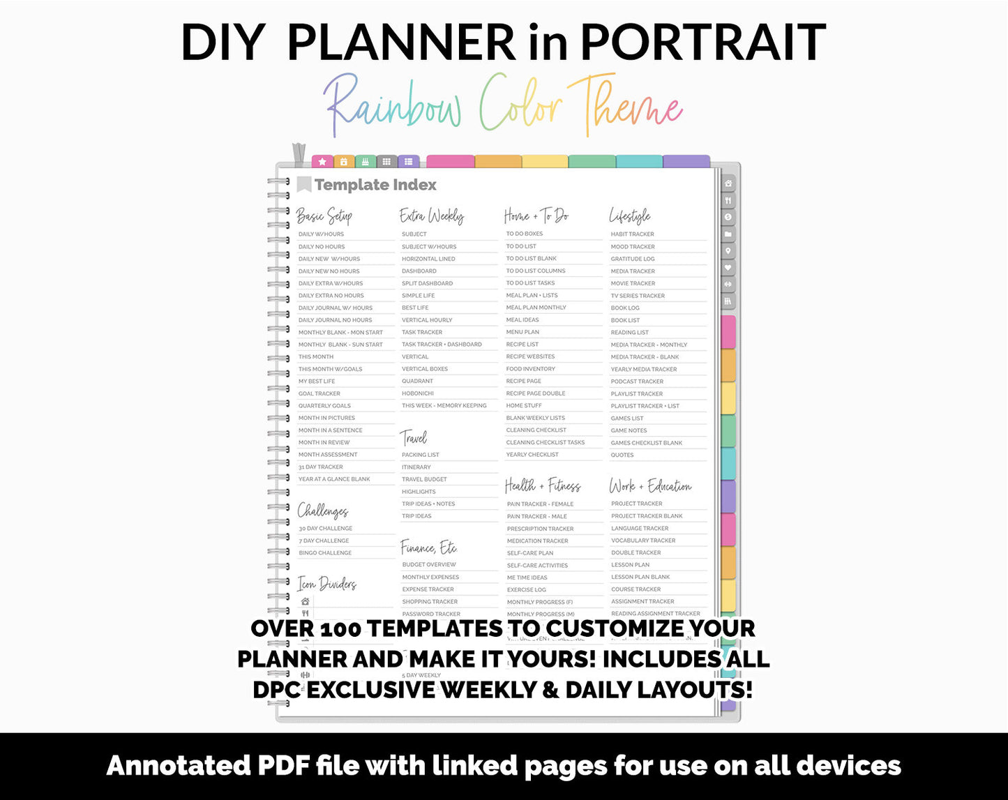 DIY Portrait Digital Planner | Rainbow Theme | Goodnotes, iPad & Android