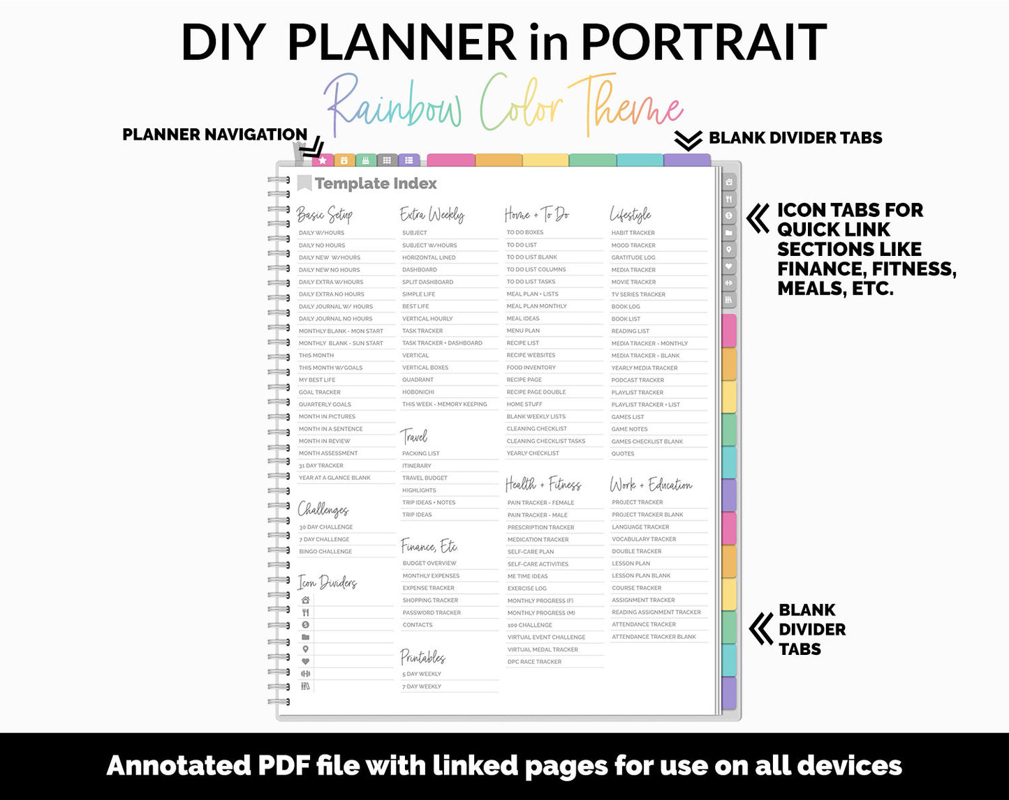 DIY Portrait Digital Planner | Rainbow Theme | Goodnotes, iPad & Android