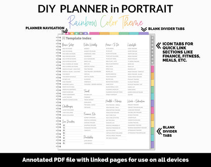 DIY Portrait Digital Planner | Rainbow Theme | Goodnotes, iPad & Android