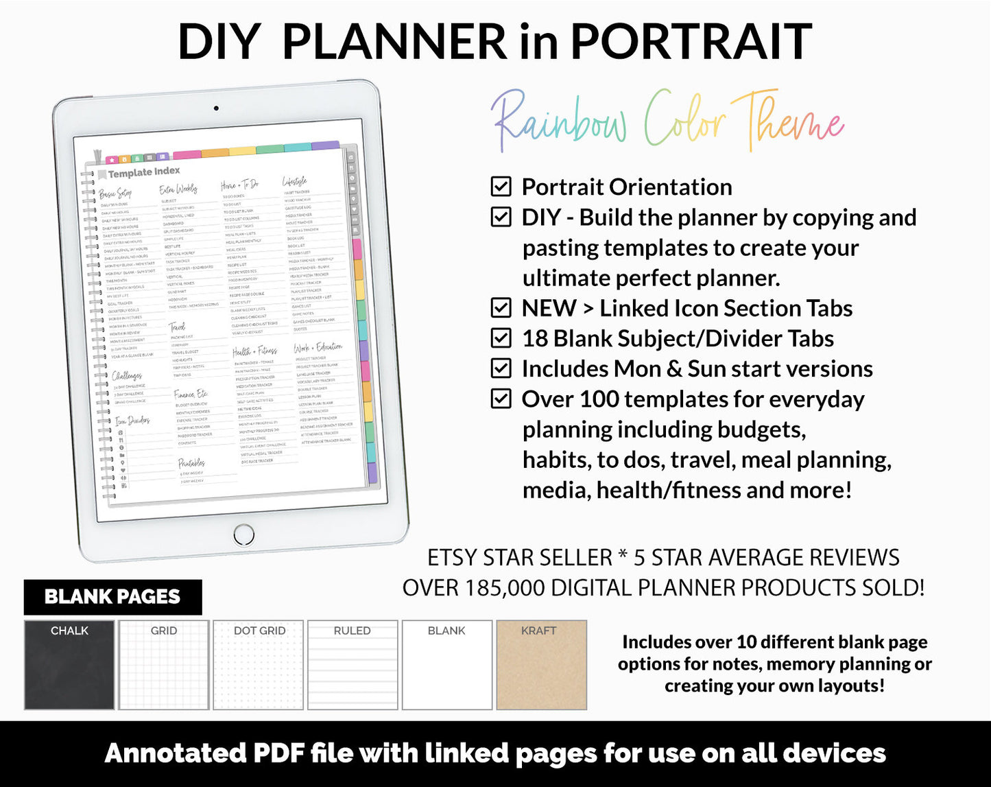 DIY Portrait Digital Planner | Rainbow Theme | Goodnotes, iPad & Android