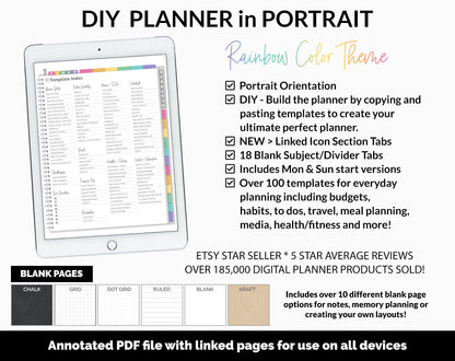 DIY Portrait Digital Planner | Rainbow Theme | Goodnotes, iPad & Android