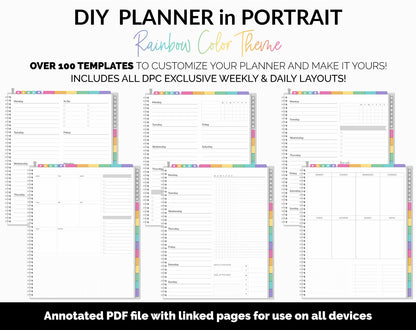 DIY Portrait Digital Planner | Rainbow Theme | Goodnotes, iPad & Android