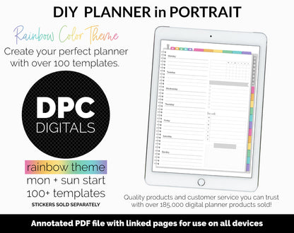 DIY Portrait Digital Planner | Rainbow Theme | Goodnotes, iPad & Android